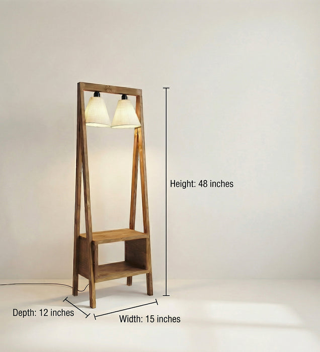 Francis Wooden Floor Lamp with Brown Base and Jute Fabric Lampshade