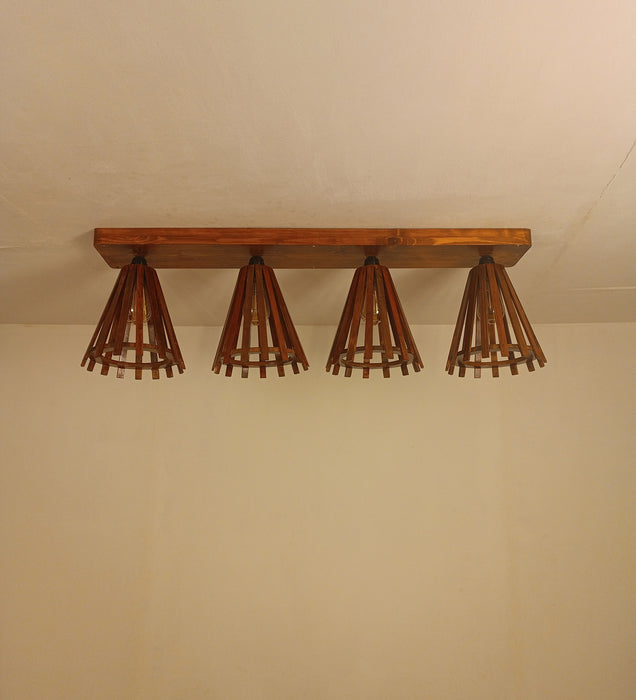 Funnel Brown Wooden 4 Series Ceiling Lamp