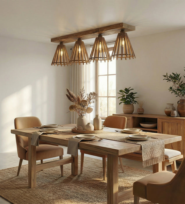 Funnel Brown Wooden 4 Series Ceiling Lamp