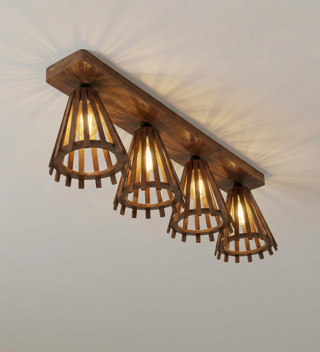 Funnel Brown Wooden 4 Series Ceiling Lamp