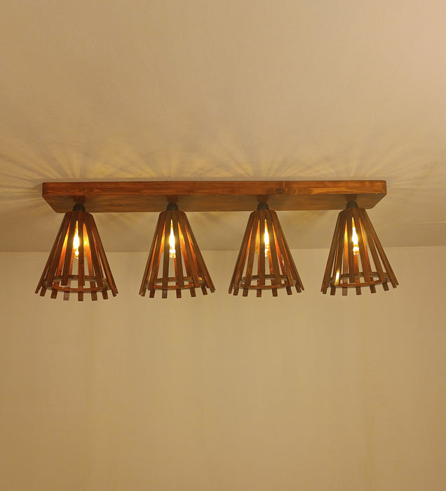 Funnel Brown Wooden 4 Series Ceiling Lamp