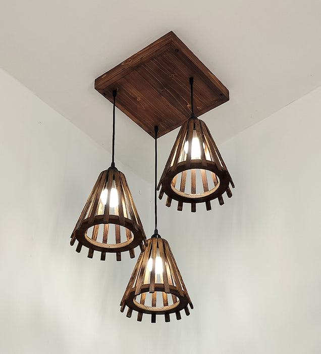 Funnel Brown Wooden Cluster Hanging Lamp