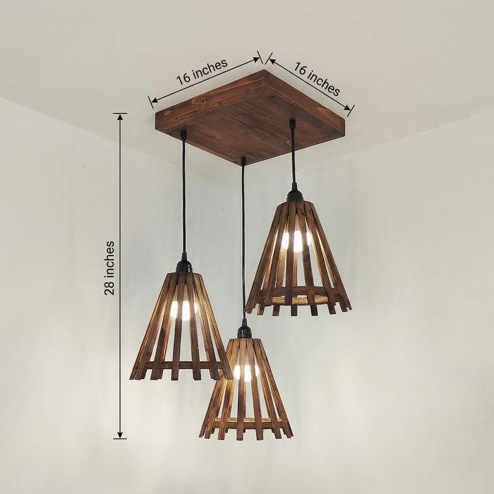 Funnel Brown Wooden Cluster Hanging Lamp