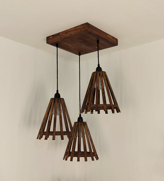 Funnel Brown Wooden Cluster Hanging Lamp