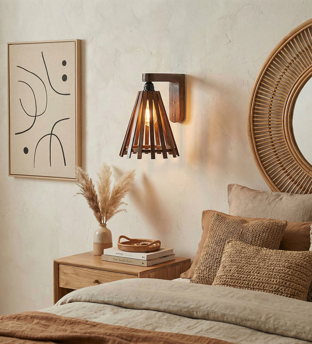 Funnel Brown Wooden Wall Light