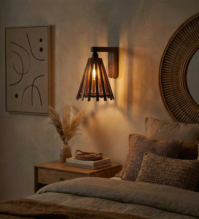 Funnel Brown Wooden Wall Light