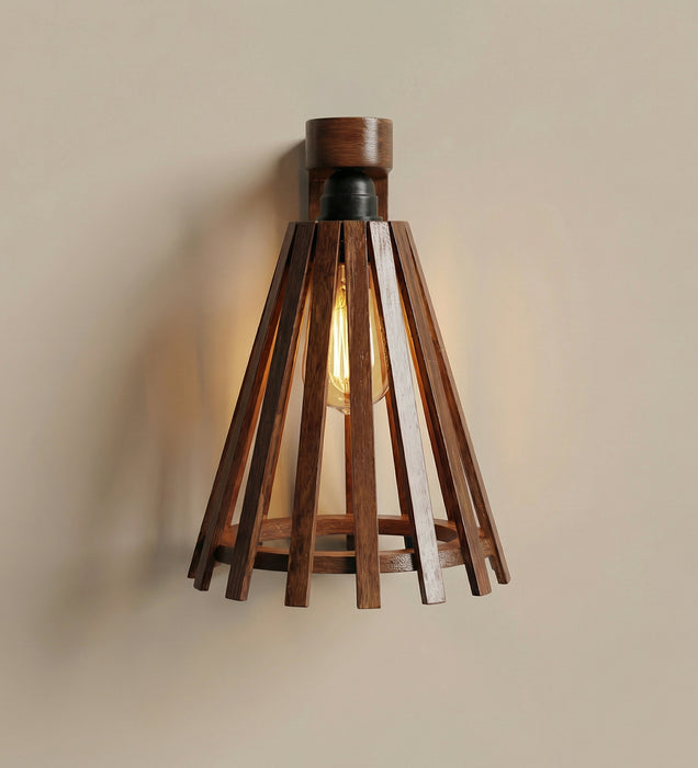 Funnel Brown Wooden Wall Light