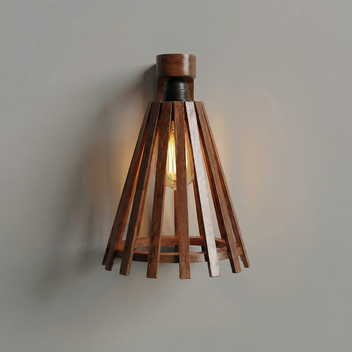 Funnel Brown Wooden Wall Light