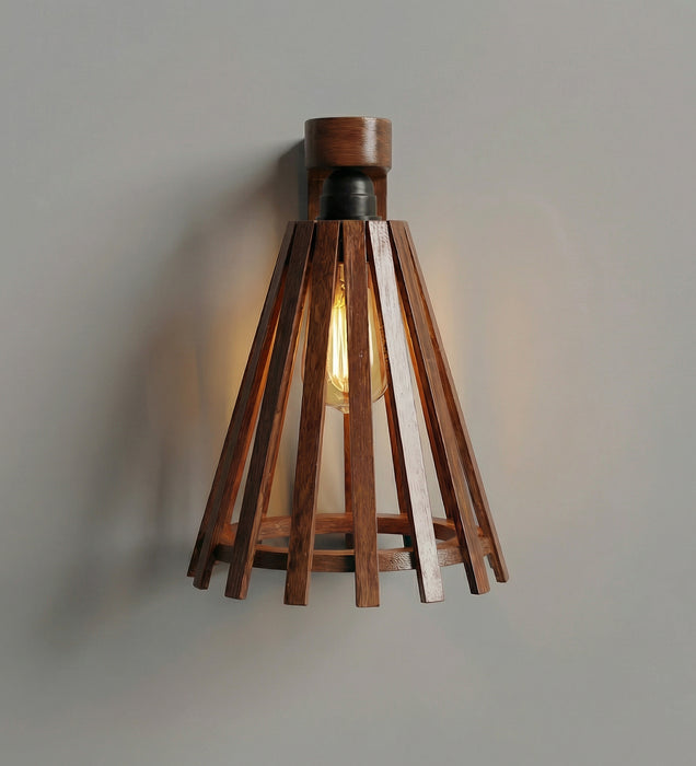 Funnel Brown Wooden Wall Light
