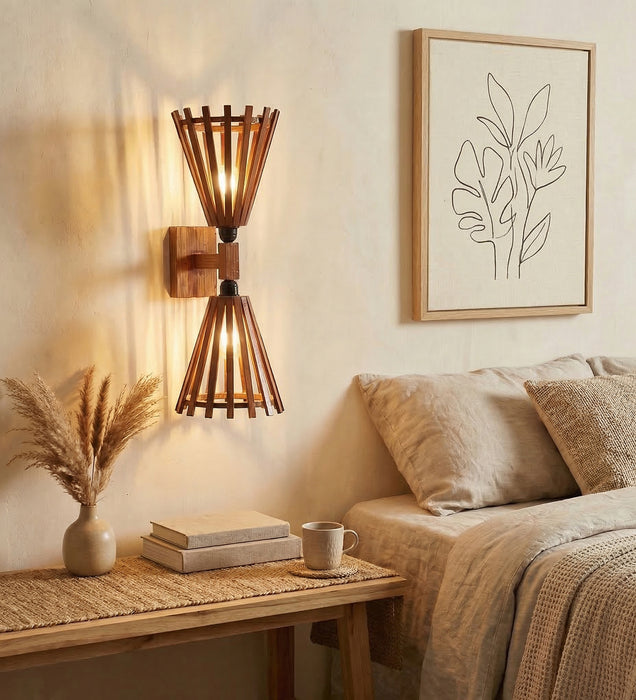 Funnel Duo Brown Wooden Wall Light