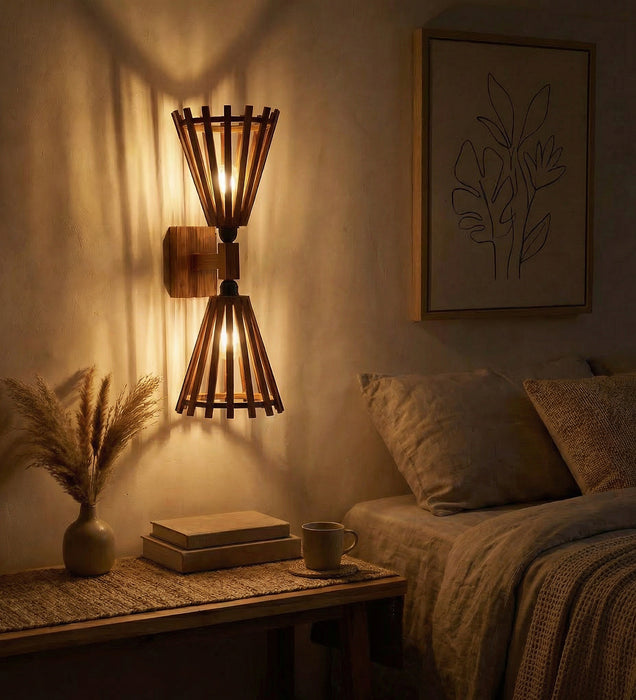Funnel Duo Brown Wooden Wall Light