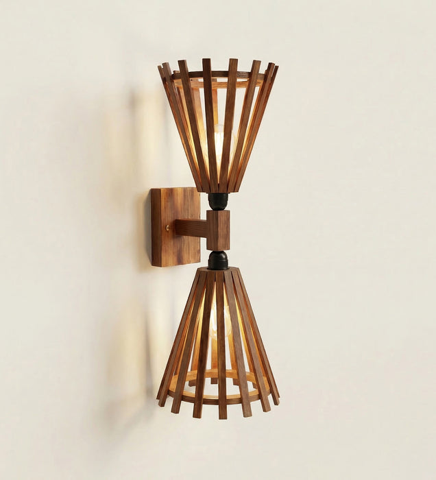 Funnel Duo Brown Wooden Wall Light