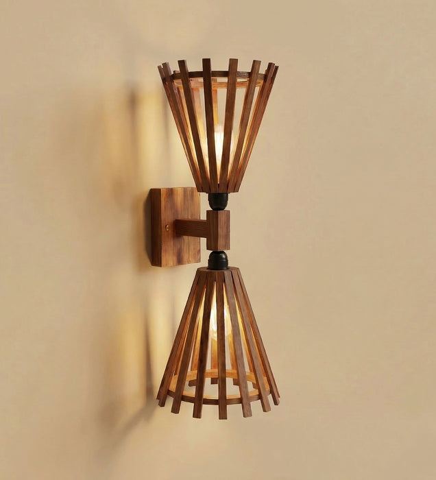 Funnel Duo Brown Wooden Wall Light