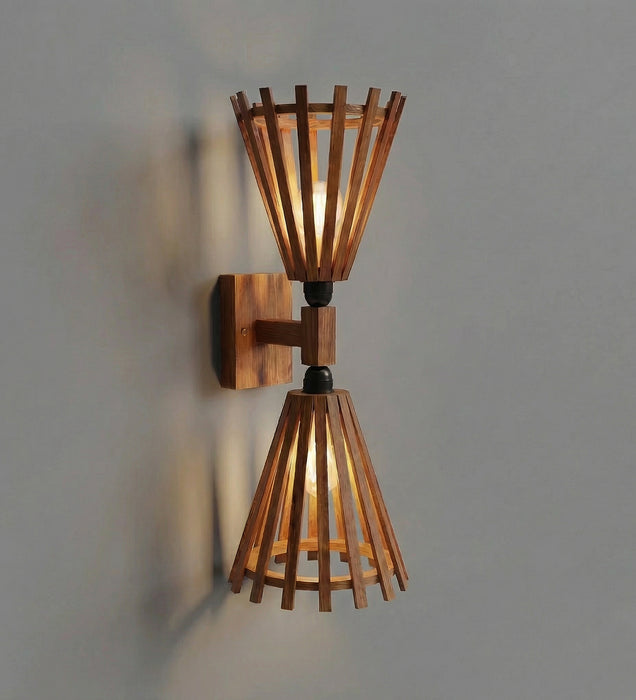 Funnel Duo Brown Wooden Wall Light