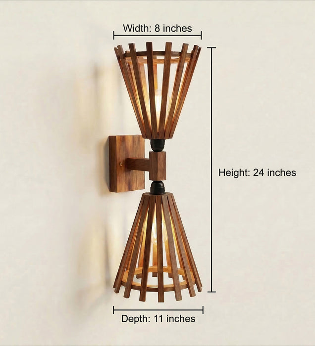Funnel Duo Brown Wooden Wall Light
