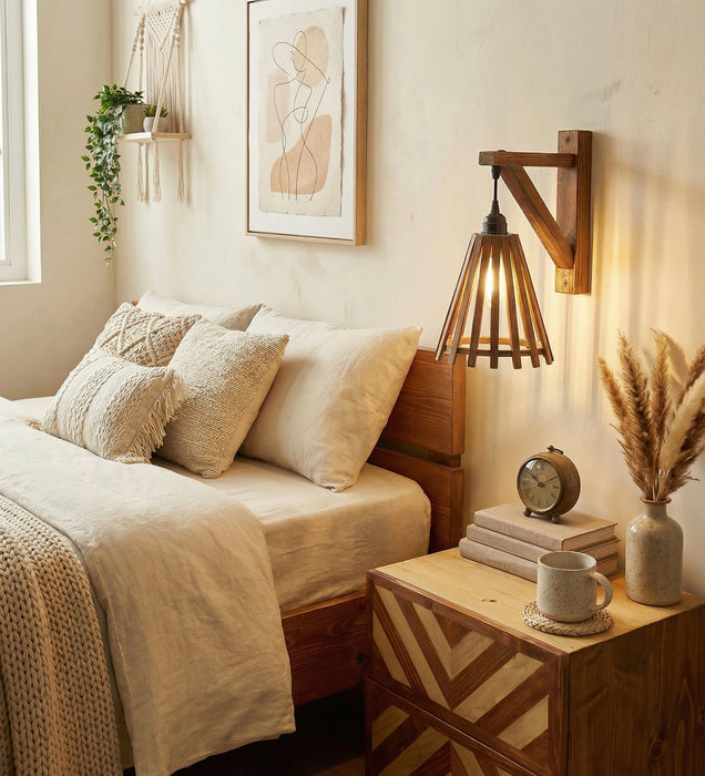 Funnel L Brown Wooden Wall Light