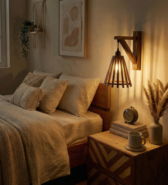 Funnel L Brown Wooden Wall Light