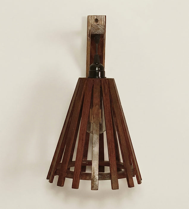 Funnel L Brown Wooden Wall Light