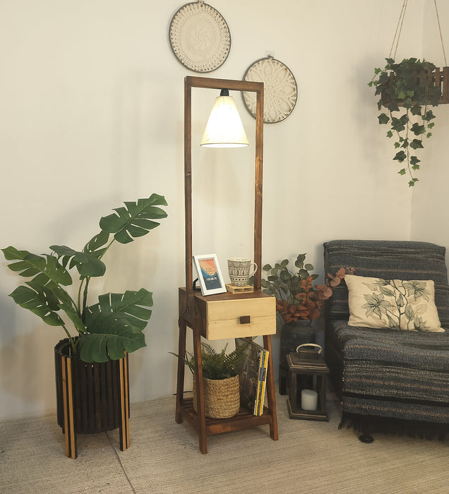 Gabrielle Wooden Floor Lamp with Brown Base and Jute Fabric Lampshade