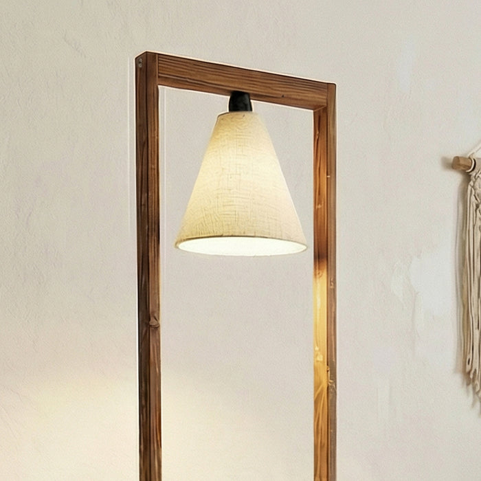 Gabrielle Wooden Floor Lamp with Brown Base and Jute Fabric Lampshade