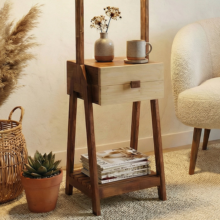 Gabrielle Wooden Floor Lamp with Brown Base and Jute Fabric Lampshade