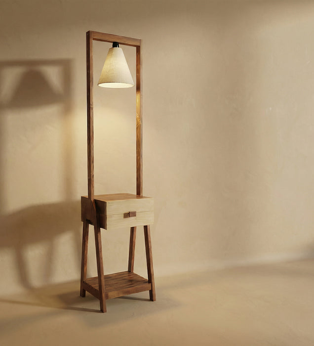Gabrielle Wooden Floor Lamp with Brown Base and Jute Fabric Lampshade