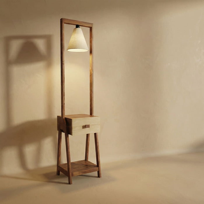 Gabrielle Wooden Floor Lamp with Brown Base and Jute Fabric Lampshade