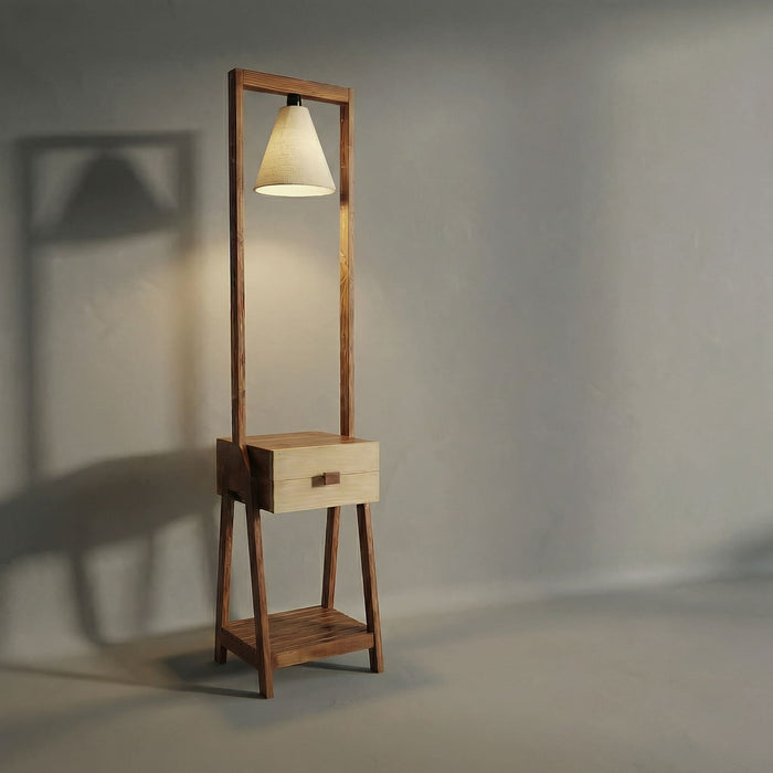 Gabrielle Wooden Floor Lamp with Brown Base and Jute Fabric Lampshade