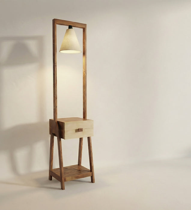 Gabrielle Wooden Floor Lamp with Brown Base and Jute Fabric Lampshade