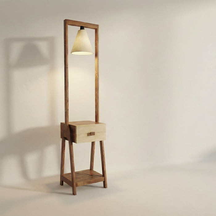 Gabrielle Wooden Floor Lamp with Brown Base and Jute Fabric Lampshade