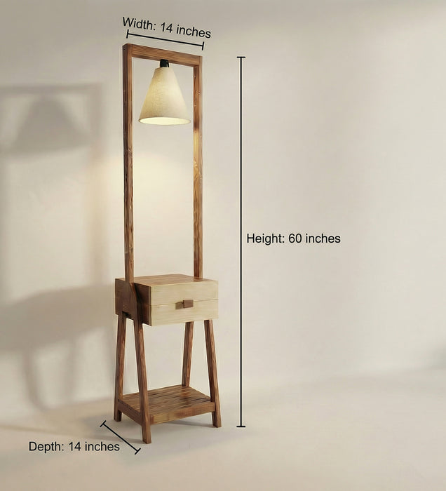 Gabrielle Wooden Floor Lamp with Brown Base and Jute Fabric Lampshade