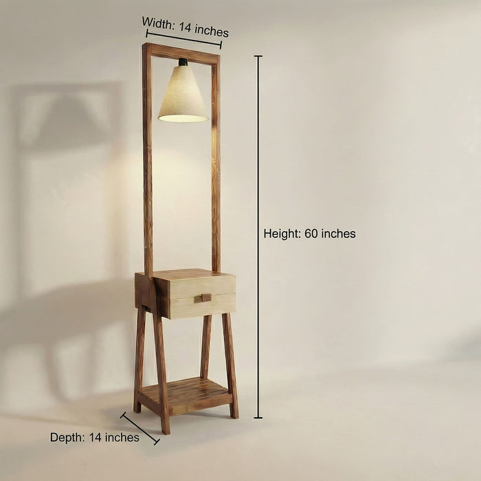 Gabrielle Wooden Floor Lamp with Brown Base and Jute Fabric Lampshade