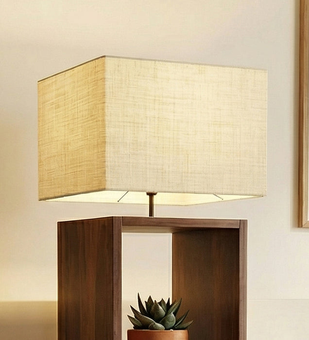 Genevieve Wooden Floor Lamp with Brown Base and Jute Fabric Lampshade