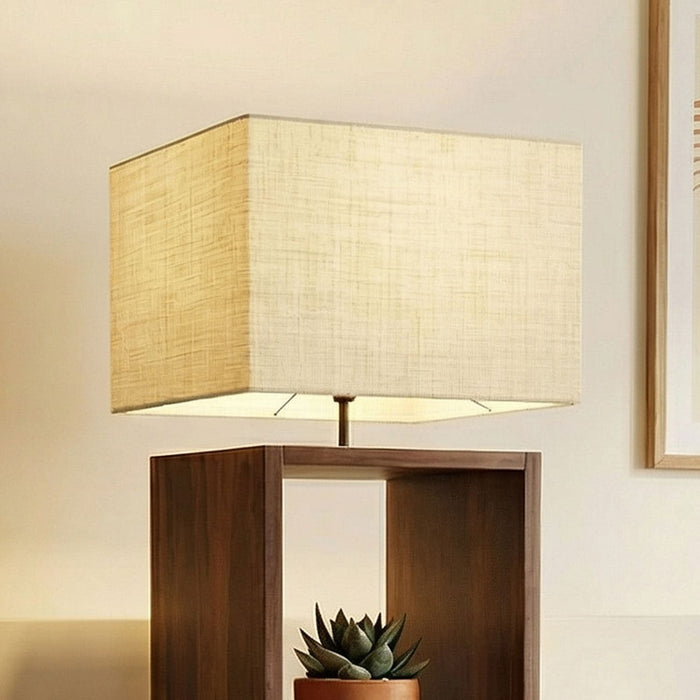 Genevieve Wooden Floor Lamp with Brown Base and Jute Fabric Lampshade