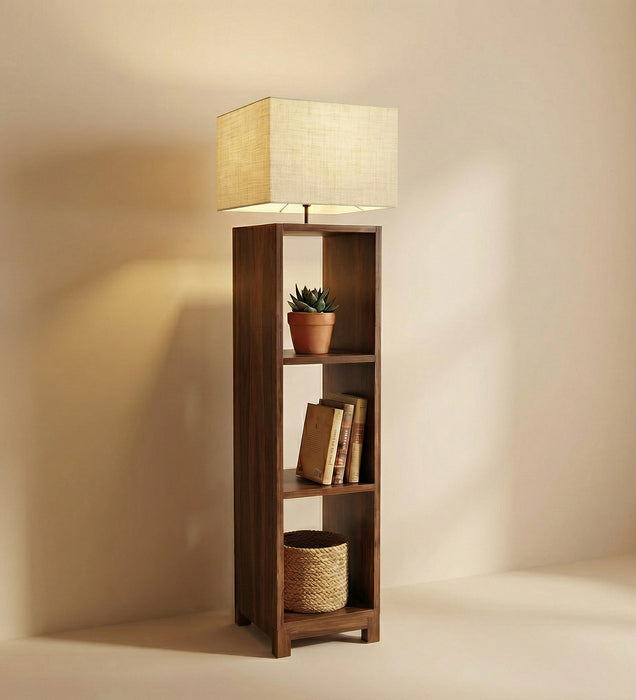 Genevieve Wooden Floor Lamp with Brown Base and Jute Fabric Lampshade