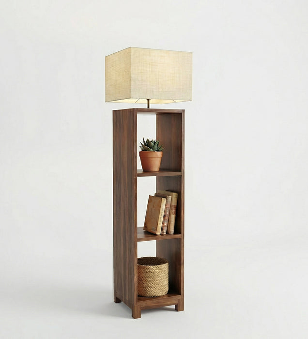 Genevieve Wooden Floor Lamp with Brown Base and Jute Fabric Lampshade