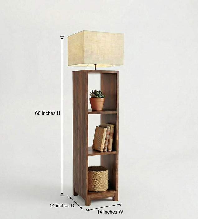 Genevieve Wooden Floor Lamp with Brown Base and Jute Fabric Lampshade