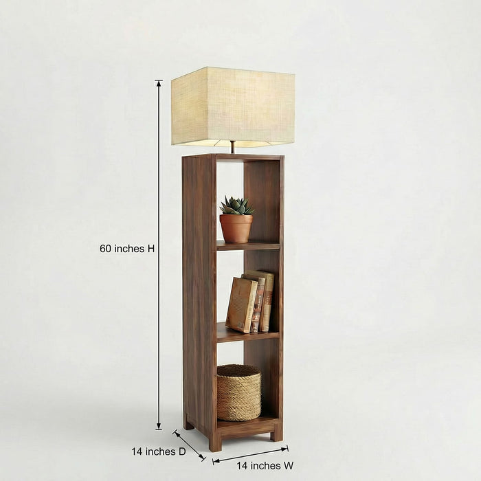 Genevieve Wooden Floor Lamp with Brown Base and Jute Fabric Lampshade