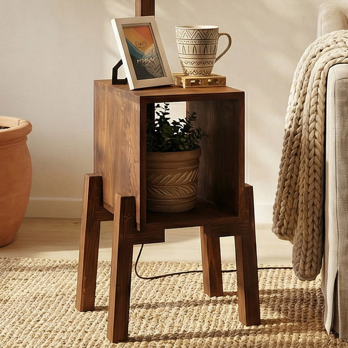 Gerard Wooden Shelf Floor Lamp with Jute Lampshade
