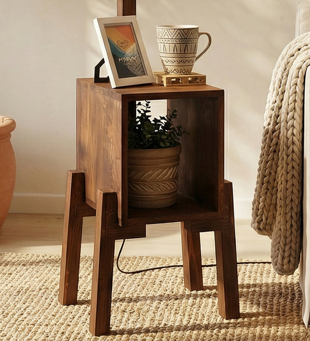 Gerard Wooden Floor Lamp with Brown Base and Jute Fabric Lampshade