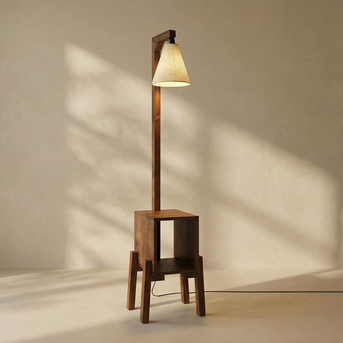 Gerard Wooden Shelf Floor Lamp with Jute Lampshade