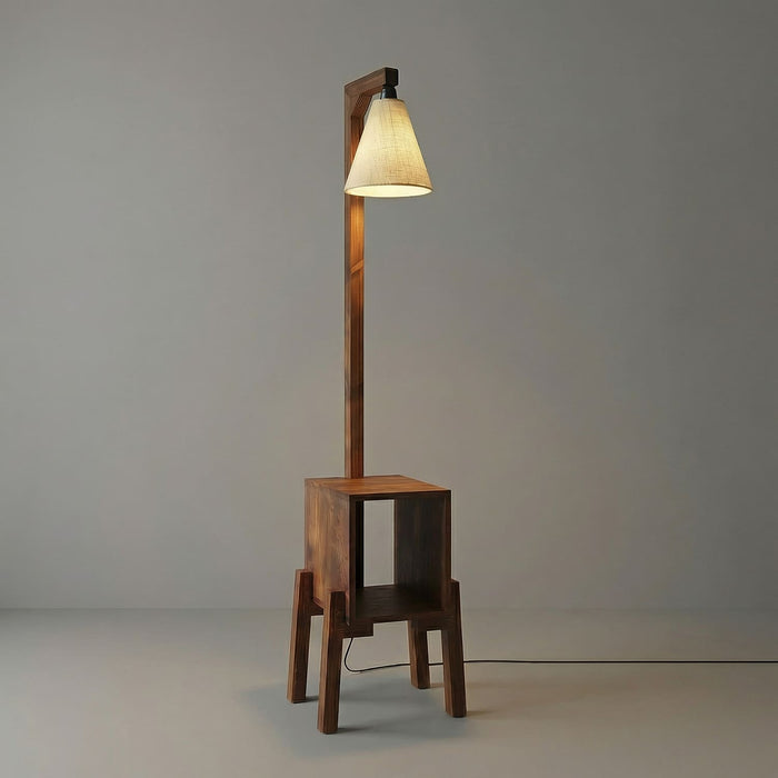 Gerard Wooden Shelf Floor Lamp with Jute Lampshade
