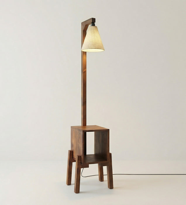 Gerard Wooden Floor Lamp with Brown Base and Jute Fabric Lampshade