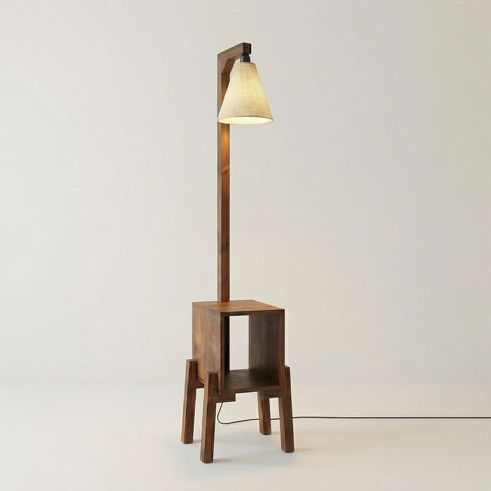Gerard Wooden Shelf Floor Lamp with Jute Lampshade