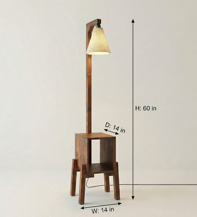 Gerard Wooden Floor Lamp with Brown Base and Jute Fabric Lampshade