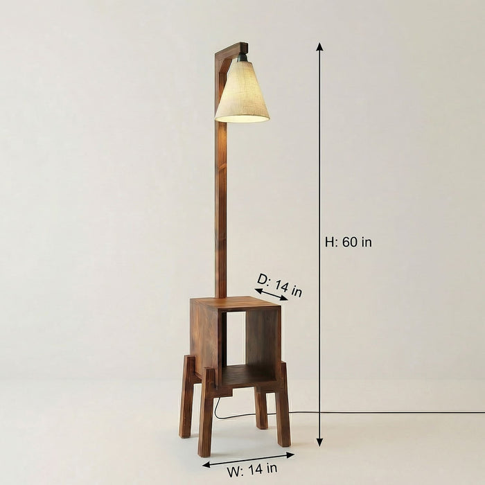Gerard Wooden Shelf Floor Lamp with Jute Lampshade