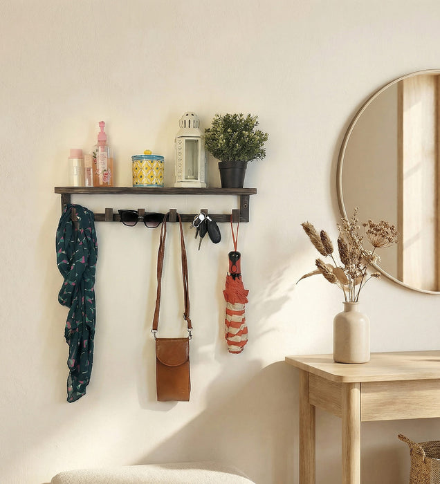 Gregor Wooden Wall Shelf Organiser with Key Holders