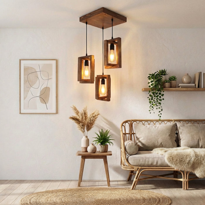 Gyro Brown Wooden Cluster Hanging Lamp
