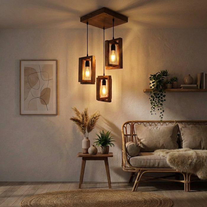 Gyro Brown Wooden Cluster Hanging Lamp