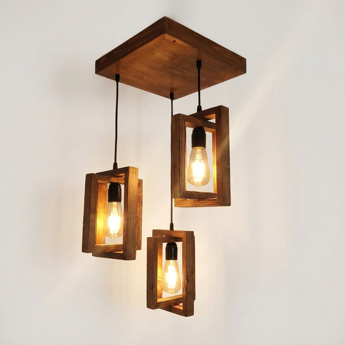 Gyro Brown Wooden Cluster Hanging Lamp